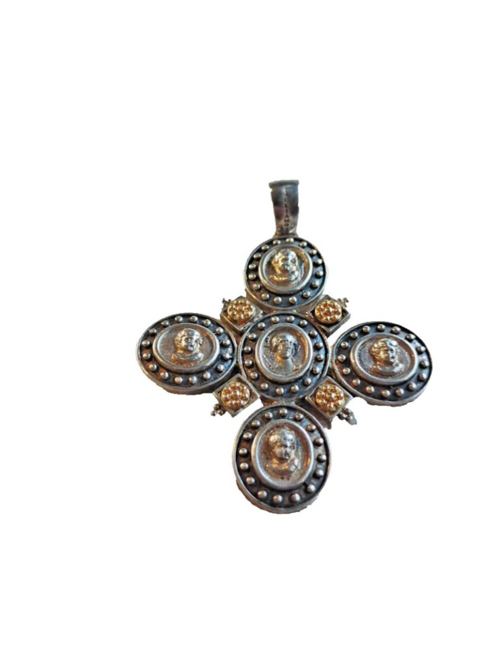 Tagliamonte Sterling Silver & 14K Cross Pendant Orthodox Style Cameo 2 1/2" - Picture 3 of 10